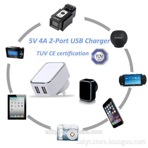 5V 4A Newest AU EU US KR version tuv Dual usb travel charger for ipone ipad and tablets
